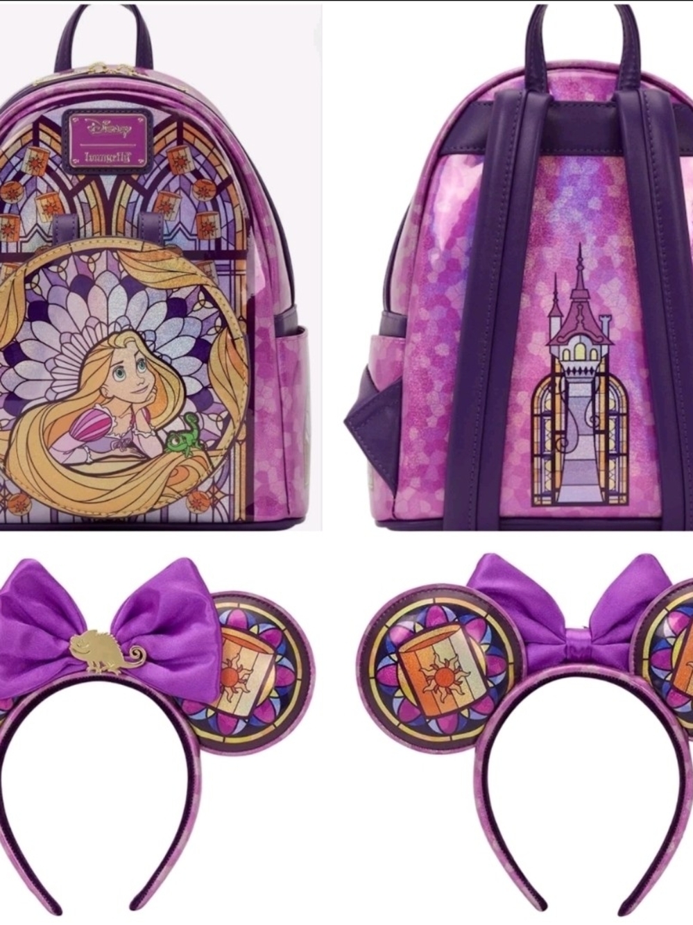 Disney Purple Rapunzel Stained Glass Mini Backpack with Matching Ear Headband